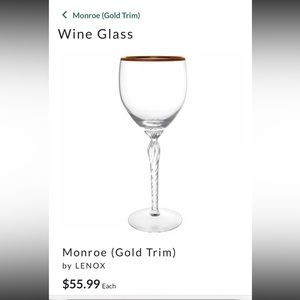 Set of 11 Lenox Monroe crystal wine glasses. Used once. Gold rim.